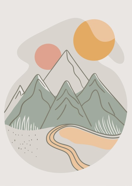 Arte de una línea de las aventuras dibujo de montaña Decoración de pared de línea continua mínima abstracta