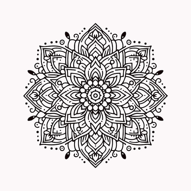 Arte de línea blanca Mandala dibujado a mano dibujo de flores de loto