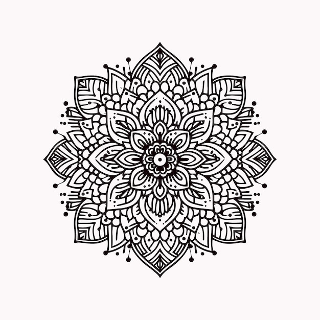 Arte de línea blanca Mandala dibujado a mano dibujo de flores de loto