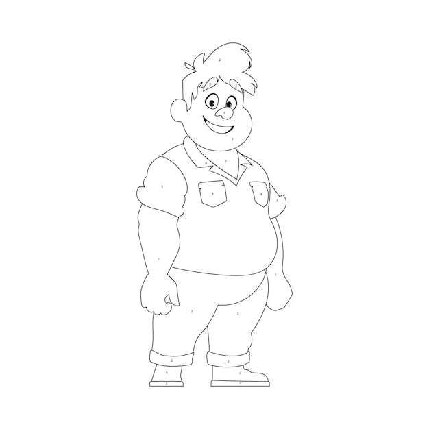 Arte de línea en blanco y negro Hombre gordo posando y sonriendo Hombre con sobrepeso es lindo tema de positividad corporal Estilo de colorear