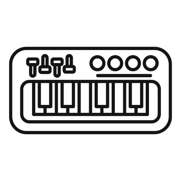 Arte de línea en blanco y negro del teclado y los controles del piano