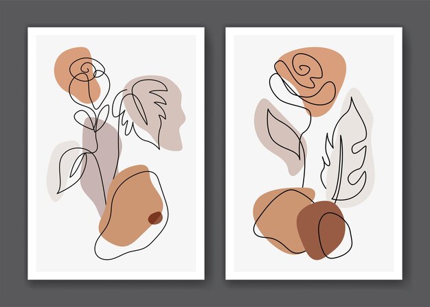 Arte de línea botánica boho con decoración de forma abstracta