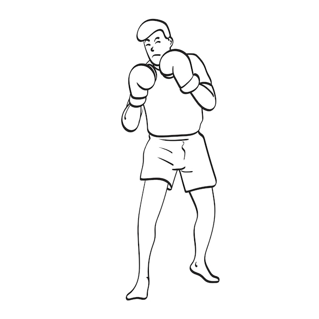 arte de línea boxeador masculino en acción ilustración vectorial dibujado a mano aislado en fondo blanco