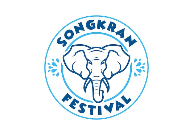 Vector arte de la línea de la cabeza del elefante logotipo emblema del festival de songkran insignia diseño vectorial