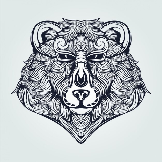 arte de línea de cabeza de oso en color azul oscuro
