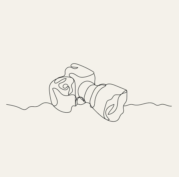 Arte de línea de cámara minimalista, dibujo de esquema de fotógrafo, ilustración de fotos, diseño de vectores