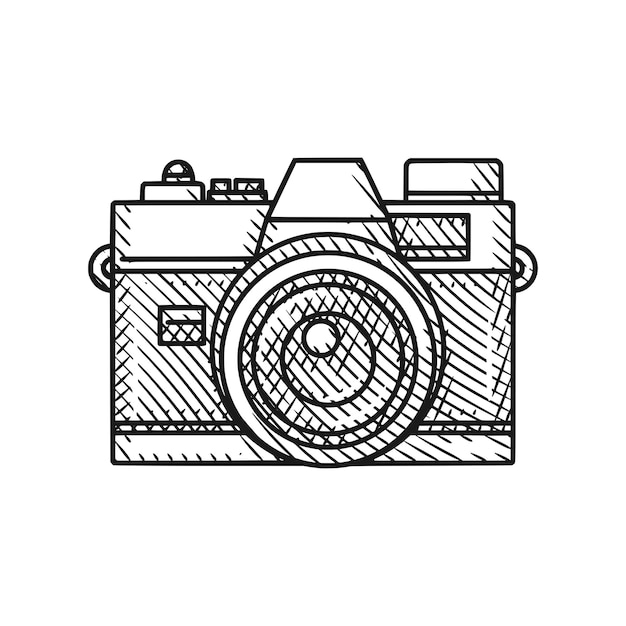 Arte de línea de cámara retro vintage en estilo de grabado