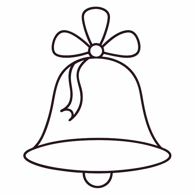 Arte de línea de la campana de Navidad de silueta negra
