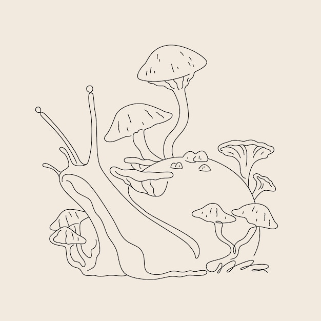 Arte de la línea de caracoles y setas