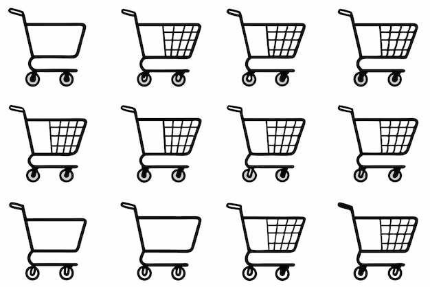 Arte de línea de carrito de compras vacío dibujo detallado del carrito