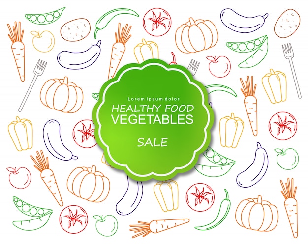 Arte de línea de cartel de verduras saludables