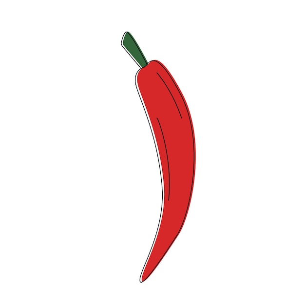 Arte de línea de chile rojo Vegetales frescos en estilo de dibujos animados Icono de pimiento rojo aislado en blanco