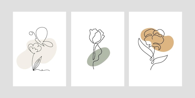 Vector arte de línea colección de carteles florales minimalistas diseño vectorial en colores pastel