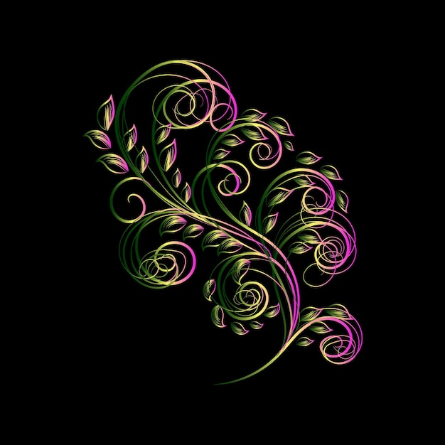 Arte de la línea de color del arco iris ilustración vectorial floral colorida plantilla vectorial decorativa vintage