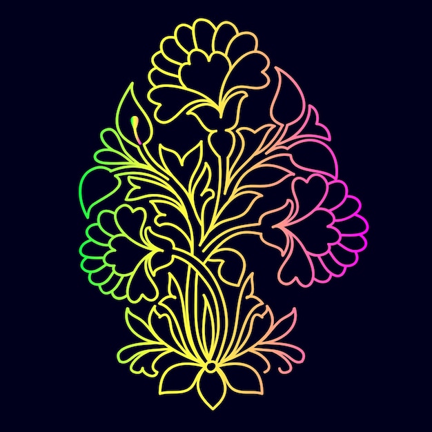 Arte de la línea de color del arco iris ilustración vectorial floral colorida plantilla vectorial decorativa vintage
