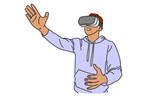 arte de línea color del hombre en gafas dispositivo de realidad virtual