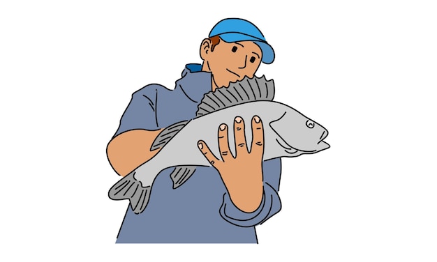 arte de línea color de la ilustración del pescador