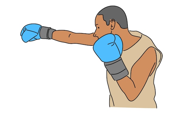 Vector arte de línea color de joven boxeador ilustración vectorial