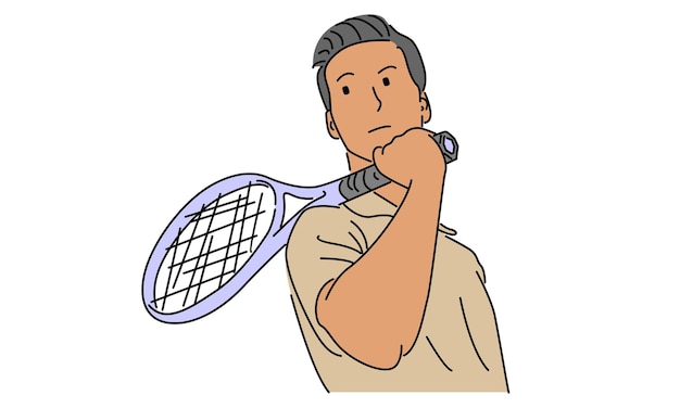 arte de línea color del jugador de tenis