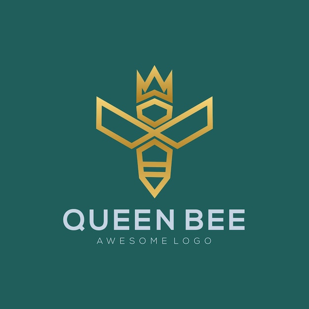 Arte de línea de color del logotipo de la abeja reina