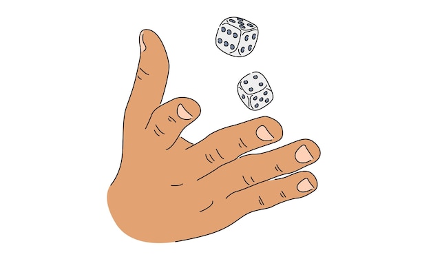 arte de línea color de la mano con ilustración de dados