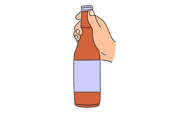 arte de línea color de la mano sosteniendo una botella de champán