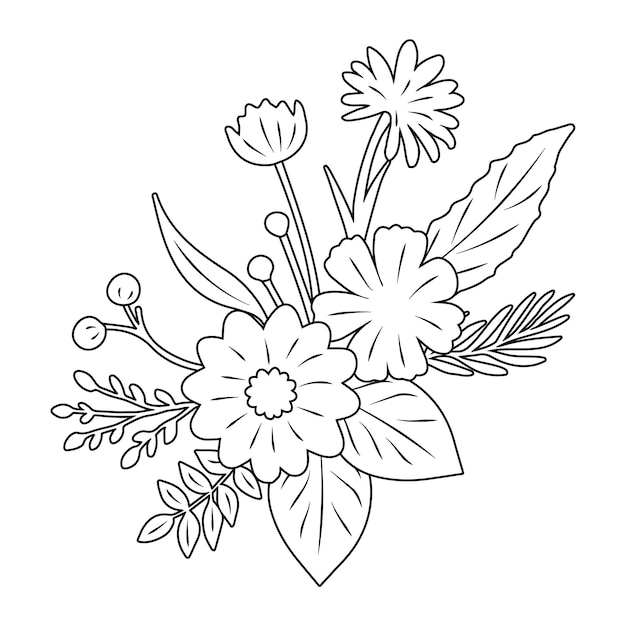 Vector arte de línea de composición floral vectorial