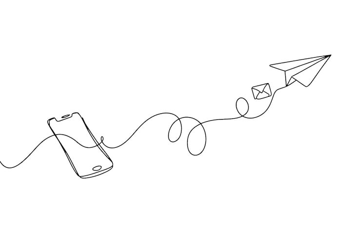 Vector arte de línea de comunicación digital sobre de teléfono e ilustración de plano de papel