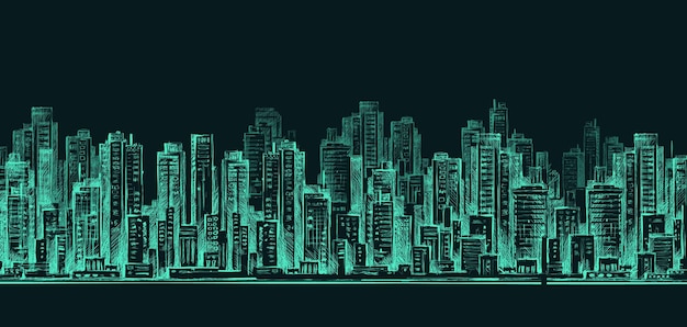 Arte de línea de construcción del paisaje urbano Ilustración vectorial