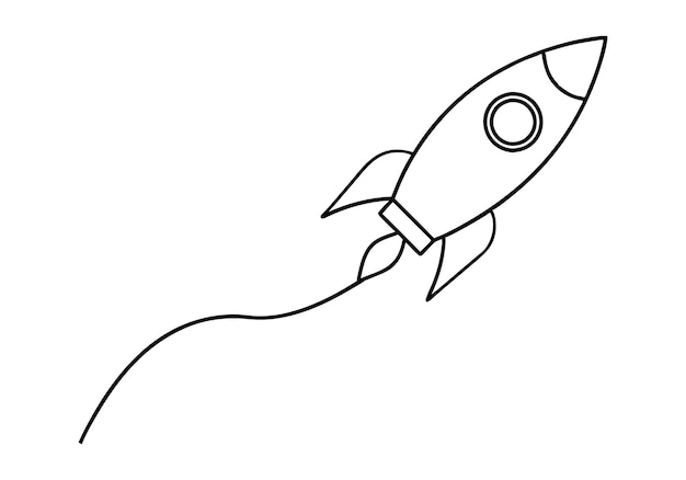 Arte de línea continua de un cohete que lanza un vector minimalista futurista