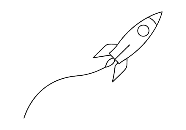 Arte de línea continua de un cohete que lanza un vector minimalista futurista