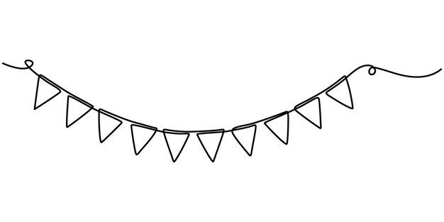 Arte de línea continua dibujando puntas guirnalda fiesta de celebración banderas dibujadas a mano vectorial lineal