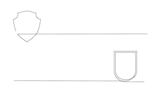 Arte de línea continua del escudo Signo de dibujo de guardia Proteger el símbolo lineal