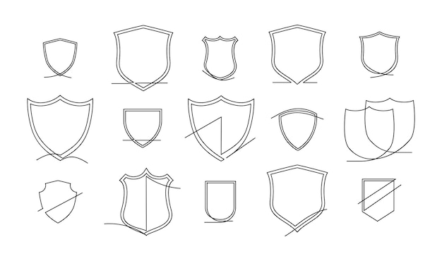 Arte de línea continua del escudo Signo de dibujo de guardia Proteger el símbolo lineal
