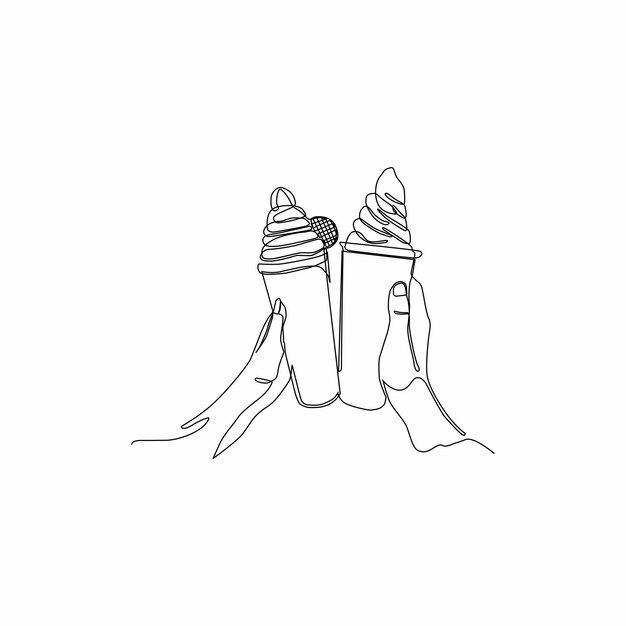 arte de línea continua de helado sobre fondo blanco y negro
