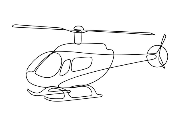 Arte de línea continua de helicóptero Ilustración minimalista de aviación y transporte