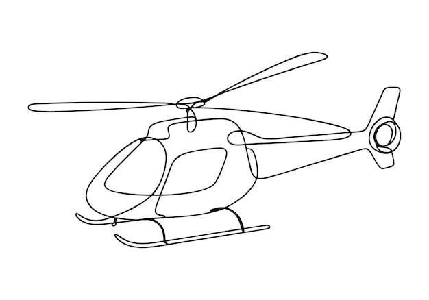 Arte de línea continua de helicóptero Ilustración minimalista de aviación y transporte
