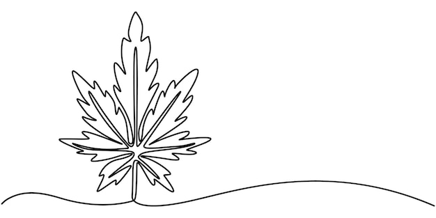 Arte de línea continua de hojas de cannabis Marijuana en estilo minimalista Arte de una línea continua de una línea