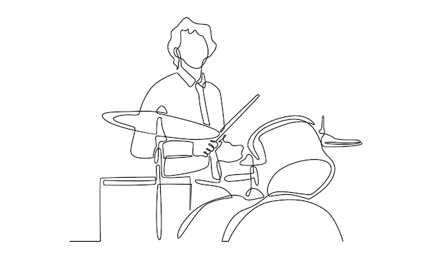 arte de línea continua del hombre golpeando los tambores ilustración vectorial