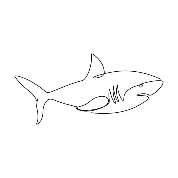 Arte de línea continua Ilustración vectorial de contorno de tiburón dibujada a mano