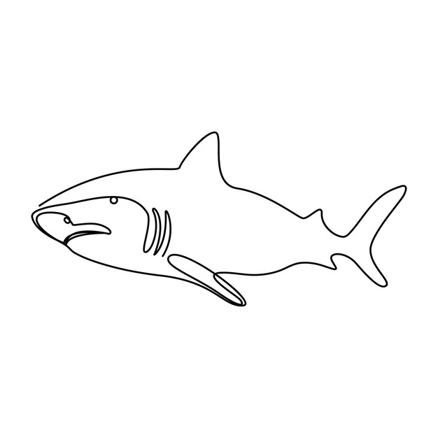 Arte de línea continua Ilustración vectorial de contorno de tiburón dibujada a mano