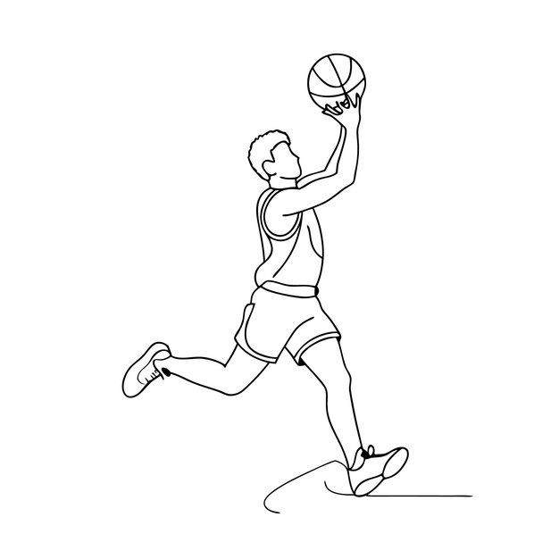 arte de línea continua de un jugador de baloncesto para el libro de colorear