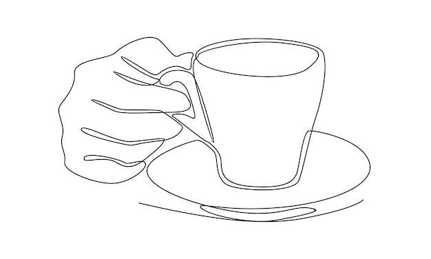arte de línea continua de manos sosteniendo una taza de café