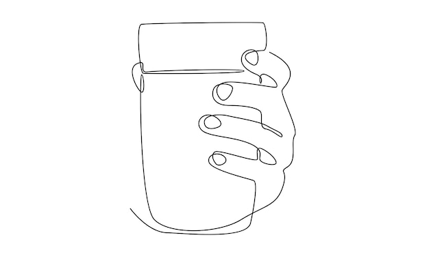 arte de línea continua de manos sosteniendo una taza de café