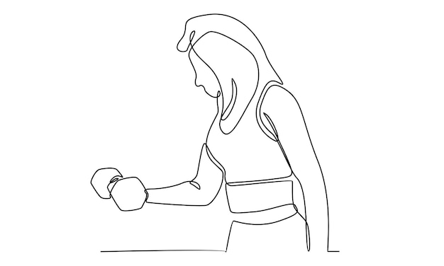 arte de línea continua de una mujer sosteniendo una ilustración vectorial de manivela