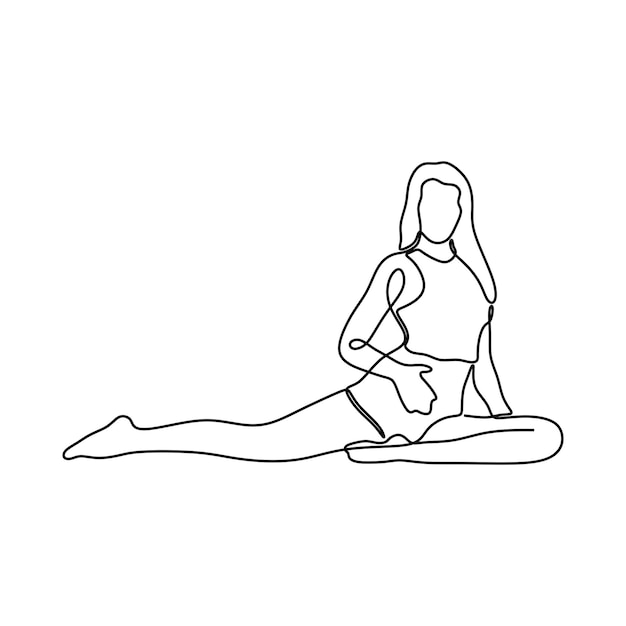 El arte de línea continua o el dibujo de una línea de una mujer estirando los brazos es una ilustración vectorial de imagen relajante