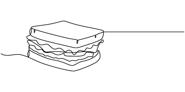 Arte de línea continua Pan de sándwich con carne de res vegetable y queso derretido para ilustración vectorial