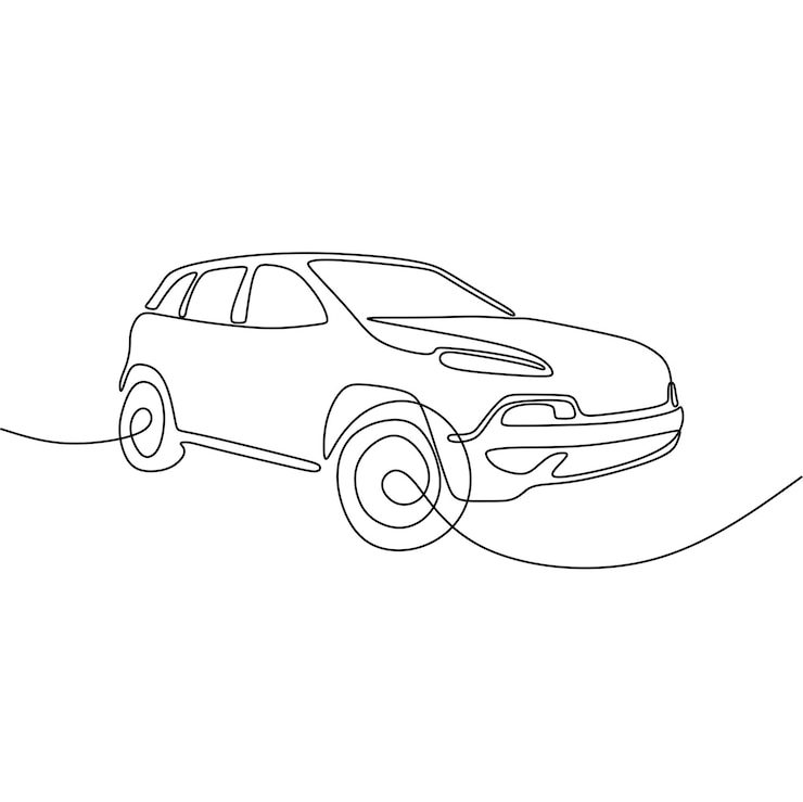 Vector arte de línea continua única de automóvil 4x4