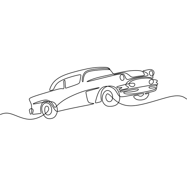 Vector arte de línea continua única de automóviles clásicos