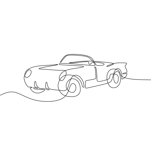 Vector arte de línea continua única de automóviles clásicos